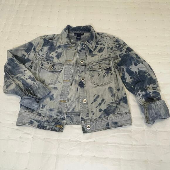 VTG Ann Taylor Jeans Tie Dye Denim Crop Jean Jacket Women's S Blue | EUC - Picture 3 of 10